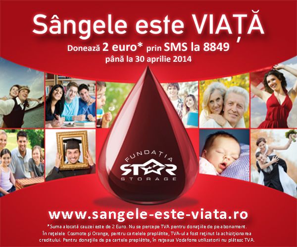 Susțineți Campania umanitară „Sângele este viaţă” cu un SMS de 2 euro la 8849