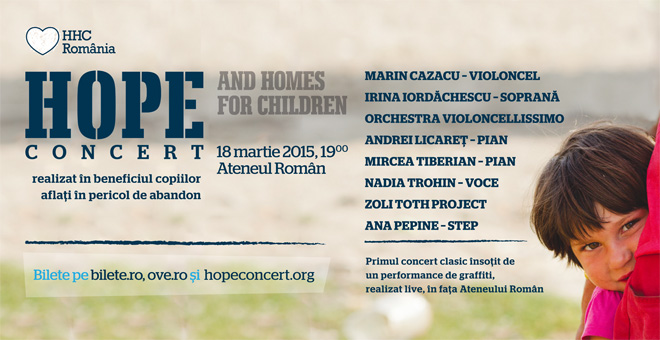 Hope Concert 2015, spectacol dedicat copiilor aflați în pericol de abandon