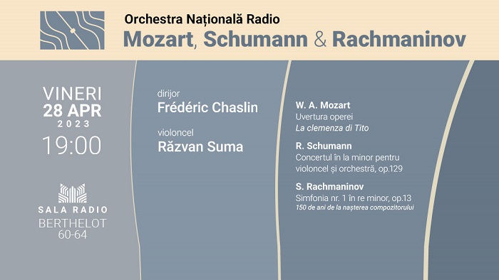 Dirijorul și compozitorul francez FRÉDÉRIC CHASLIN: concert Rachmaninov/Schumann/Mozart la Sala Radio