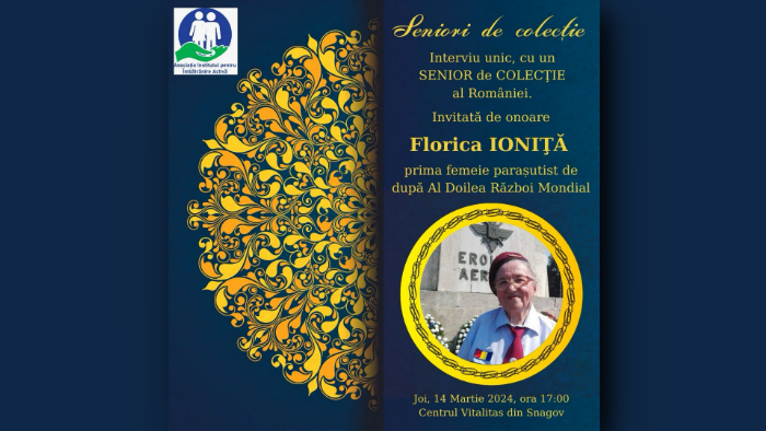 FLORICA IONIȚĂ (93 de ani), prima femeie parașutist, brevetată după cel de-al Doilea Război Mondial, invitată de onoare la Gala ”SENIORI de COLECȚIE”