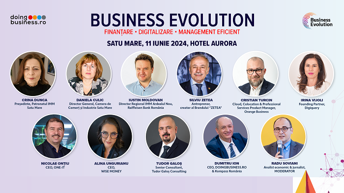 Caravana de conferințe Business Evolution cu tema ”Finanțare. Digitalizare. Management eficient” ajunge pentru prima dată la Satu Mare pe 11 iunie 2024
